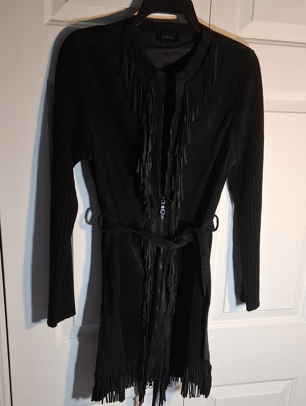 Kalico Black Fringe Tie-Waist Leather Jacket